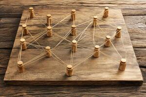 A wooden board with a bunch of wooden sticks photo