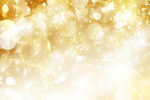 Golden festive background with sparkling lights photo