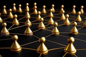 Gold figures connected by lines, network concept photo