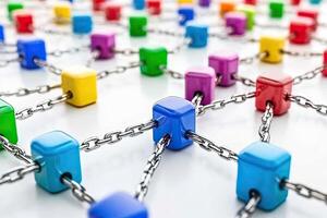 Colorful interconnected cubes linked by chains photo
