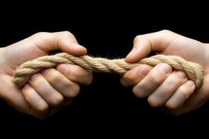 Two hands pulling a rope photo