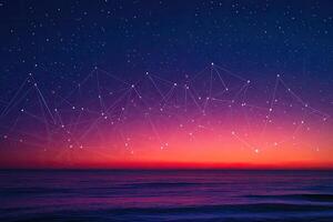 Night sky over ocean, network design photo