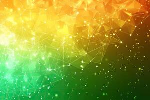 Abstract vibrant geometric shapes, connected by lines and dots, displaying a gradient of warm and cool tones photo