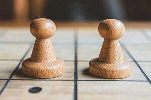Two light brown wooden pegs on a game board photo