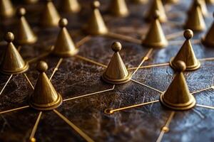 Golden figures interconnected by a network photo