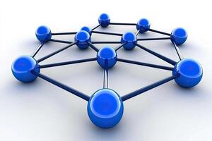 A blue network of spheres connected by a chain photo