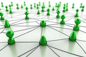 Green figures connected by network photo