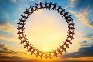 Circle of people, sunrise background photo
