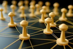 Interconnected network of wooden pushpins photo