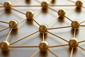 Golden interconnected spheres forming a network photo