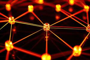 Network of luminous nodes connected by vibrant lines photo