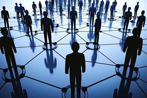 A group of people standing in a circle with a network photo
