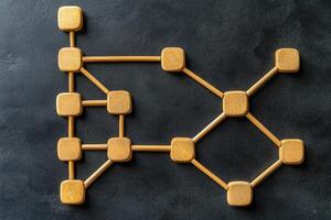 Wooden connecting blocks forming a network pattern photo