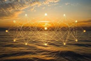 Sunset network over water photo