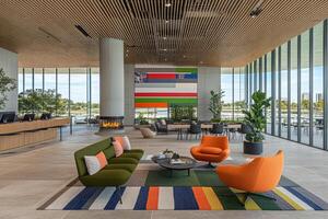 Modern lobby with vibrant colors and textures photo