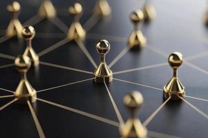 Gold figures connected by network photo