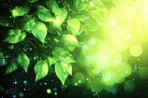 Lush green leaves bathed in ethereal light photo
