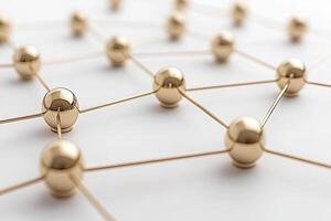 Golden interconnected spheres on a network photo