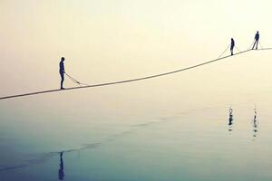 Silhouettes on a rope walk photo