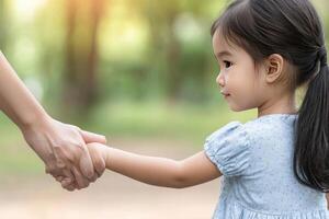 A young girl's hand clasped in an adult's hand photo