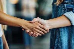 Two women shaking hands photo