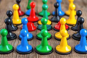 Colorful game pieces arranged in a dense pattern photo