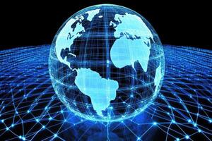 The world is shown in a globe on a network photo
