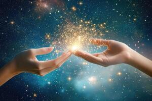 Two hands, starlight energy photo