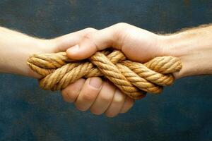 Two Hands Holding Knotted Rope photo