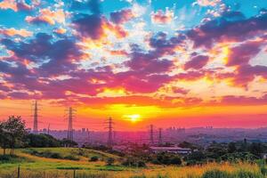 Vibrant Sunrise over Cityscape photo