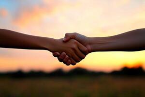 A handshake at sunset photo
