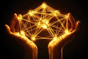 Golden network held in hands photo