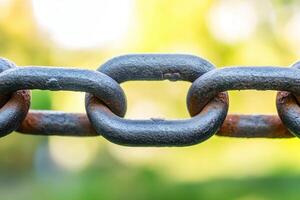 Close-up of a weathered metal chain links photo