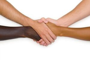 Diverse hands clasped in unity photo