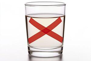 A glass of liquid with a red X photo