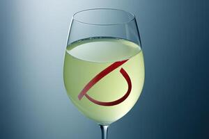 Light-colored drink with red symbol photo