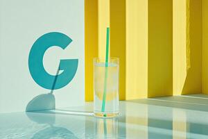 Stylish water glass with straw photo