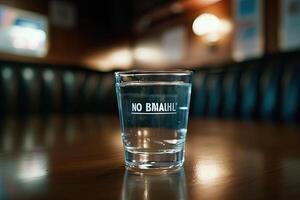 Clear shot glass of water on a pub table photo