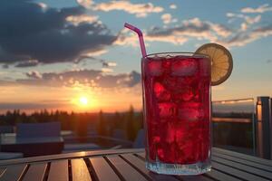 Sunset cocktail on a rooftop terrace photo