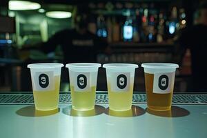 Four tasting cups of beverages photo