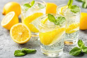 Refreshing lemon-mint infused water photo