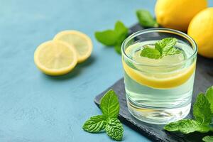 Refreshing lemon-mint drink photo