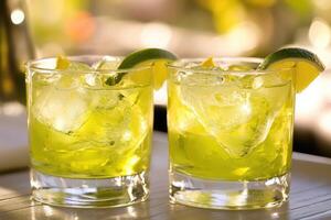 Two vibrant, icy, lime-infused cocktails photo