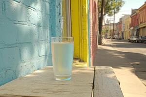 Refreshing drink on a sunny urban street photo