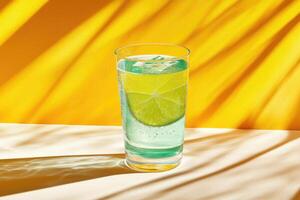 Refreshing summer drink with lime slice photo
