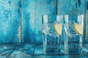 Refreshing chilled lemon-flavored sparkling water photo