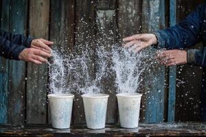 Water splashing into cups photo