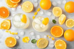 Refreshing citrus drinks garnished with fresh citrus slices photo