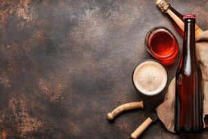 Elevated craft drinks on rustic surface photo