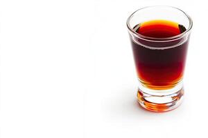 Dark, amber liqueur in a shot glass photo